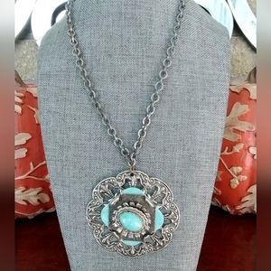 Turquoise Style Medallion Like Statement Necklace